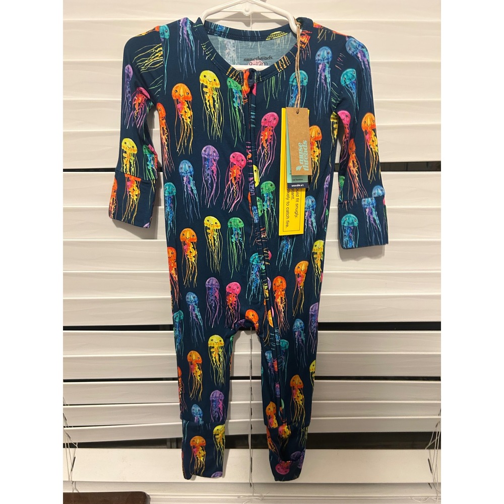 Muse‎ Threads Jellies Zip Convertible Footie Bamboo Sleeper 9-12M Navy Rainbow